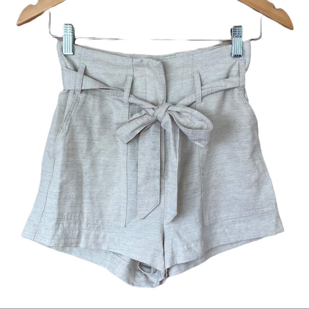 H&M High Waist Linen Belted Paper Bag Shorts Taupe Size 4